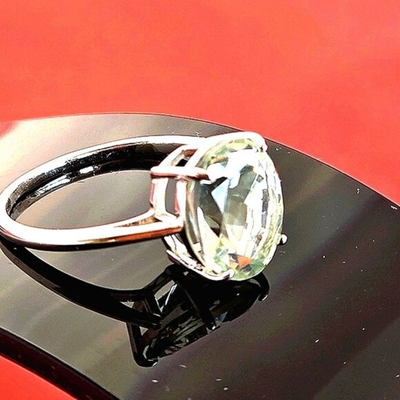 925 Sterling Silver Ring with Natural Green Amethyst 12x10mm - Picture 2 of 11